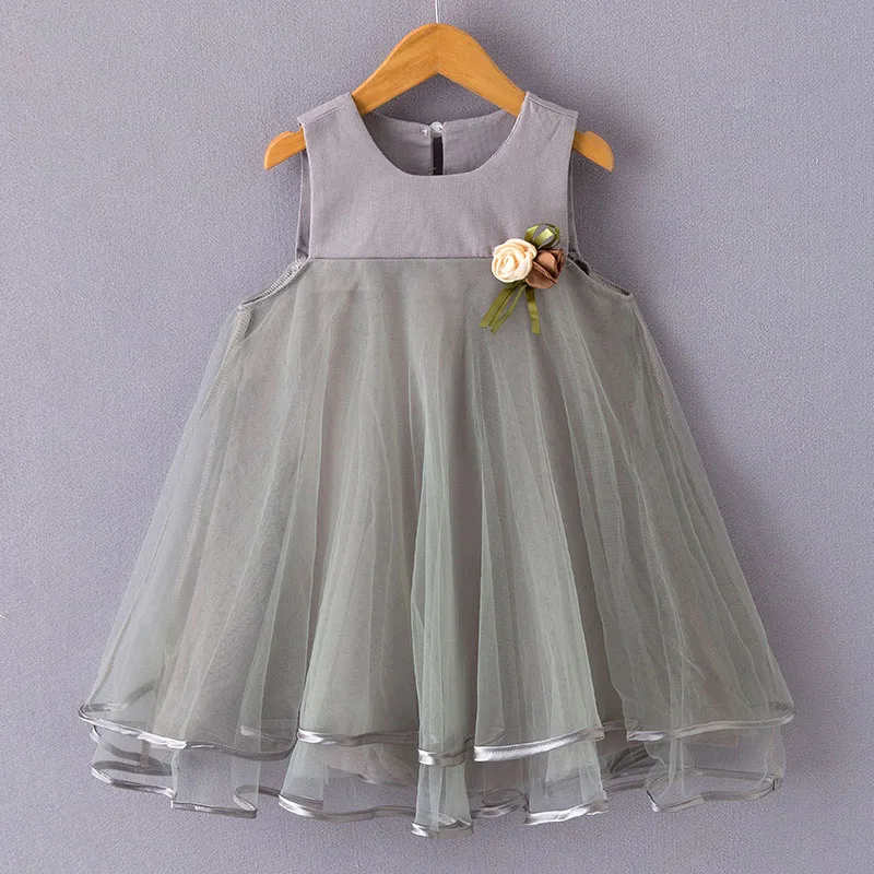 Bear leader/платье для девочек новое летнее детское платье принцессы для девочек элегантная детская одежда принцессы Сетчатое платье в горошек, костюм для детей возрастом от 3 до 7 лет - Цвет: AZ325 gray