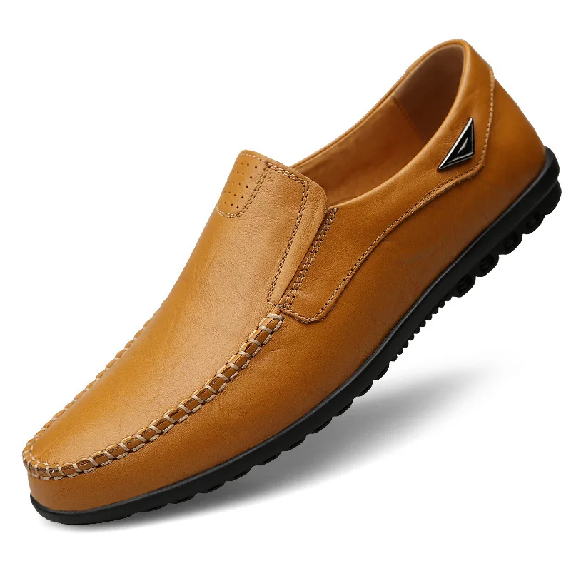 4 сезона, мужские повседневные брендовые лоферы из натуральной кожи, Мокасины, дышащие слипоны, черная обувь для вождения размера плюс 37-47 - Цвет: Yellow Brown