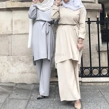 Комплект abaya Турция Дубай мусульманский хиджаб платье Топы Брюки Абая для женщин Jilbab кафтан Marocain кафтан турецкая исламская одежда