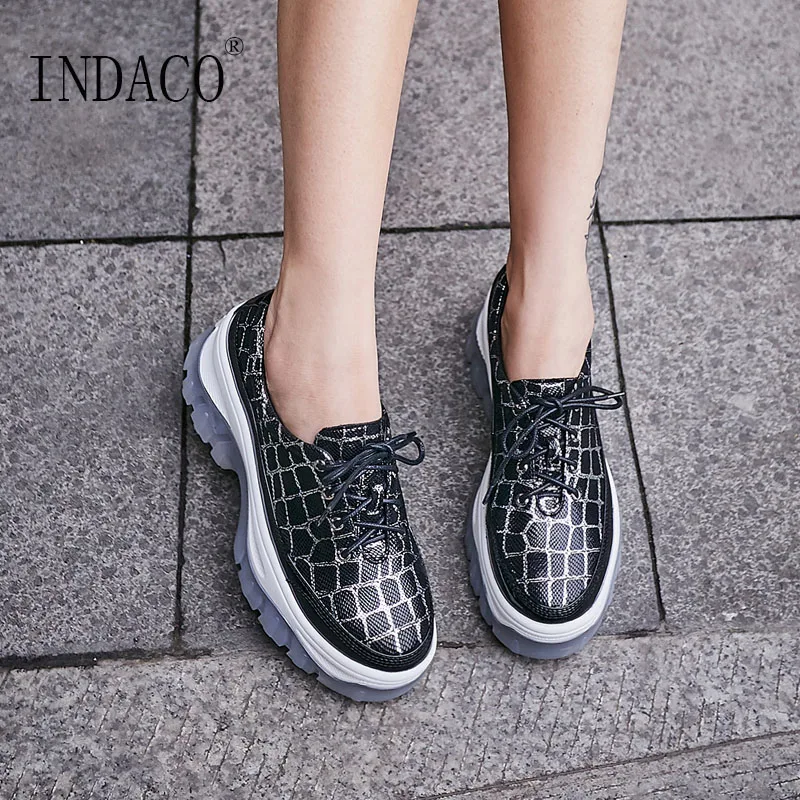 

Sneakers Women Red Silver Leather Shoes Woman Sneakers 6cm Lace Up