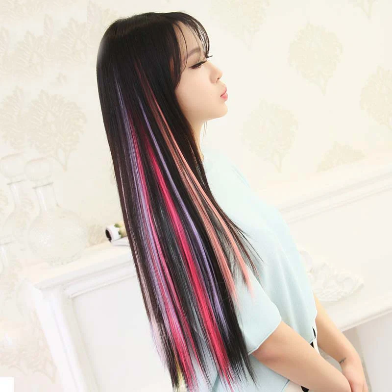 LANLAN, Синтетические длинные прямые волосы, 37 цветов, s50см, шт., синтетические волосы, цветные полоски, один зажим, один кусок, волосы для наращивания