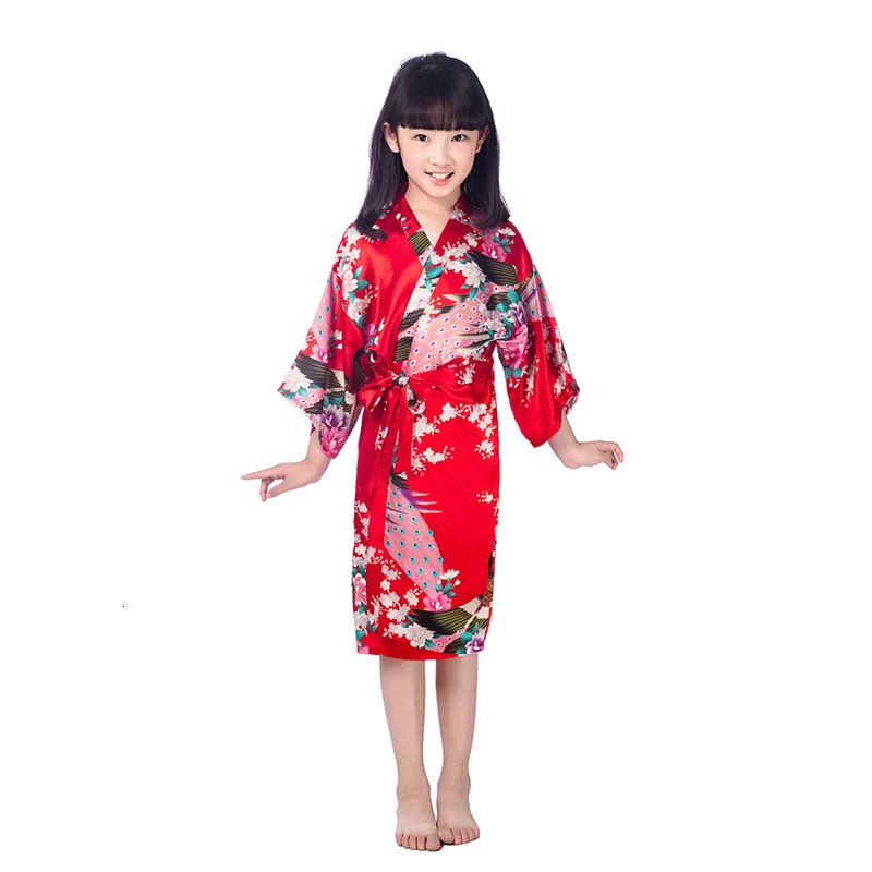 11 видов цветов, традиционное японское кимоно юката для девочек, костюмы, детские От 1 до 14 лет, летние тонкие пижамы из полиэстера для дома, рост 70-160 см - Цвет: Red
