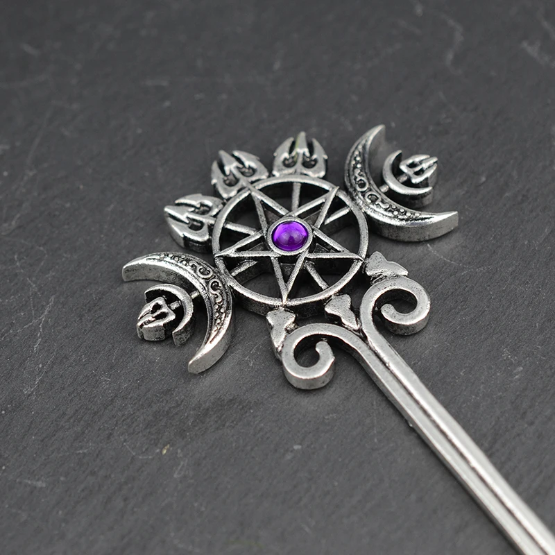 Hair Accessory Ethic Dragon Hairsticks Silver Axe Sword Hair Accessories Witch Snake Triple Moon Pentagram Hairpin Hair Stick