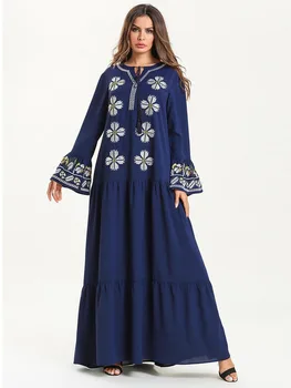 

Ramadan Women Ethnic Embroidery Floral fold patchwork Long dress Muslim Hijab abaya dress kaftan arabic dubai turkey abaya dress