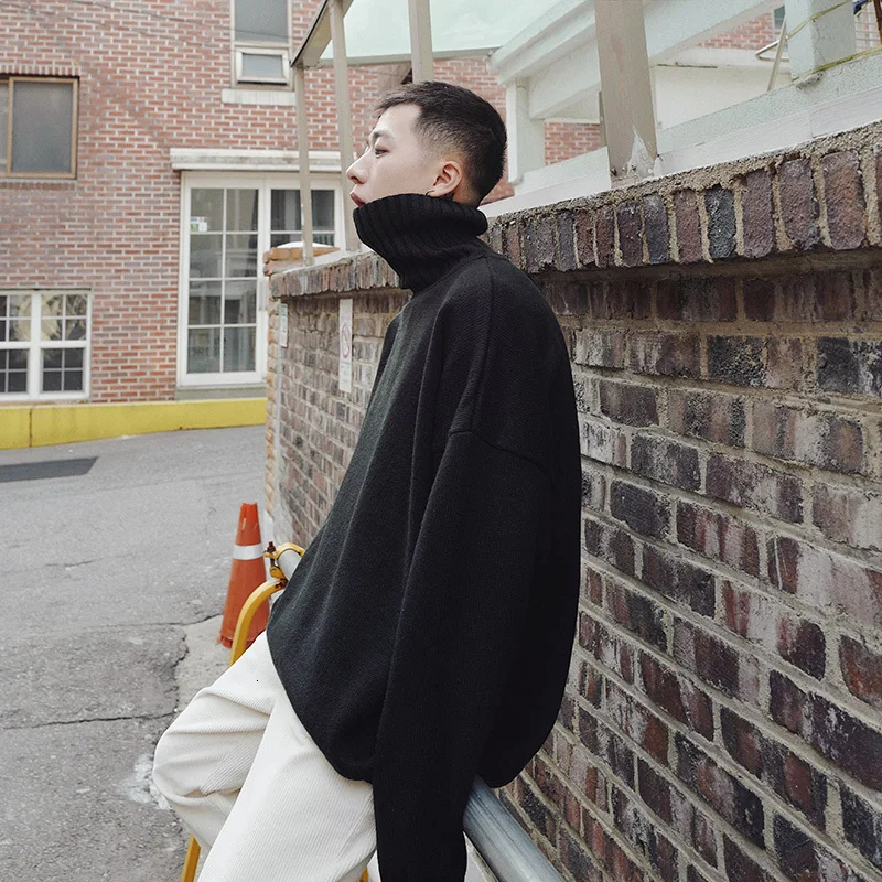 Winter Thick High Collar Sweater Men's Warm Fashion Solid Color Casual Knit Pullover Man Wild Loose Long Sleeve Pullover Men