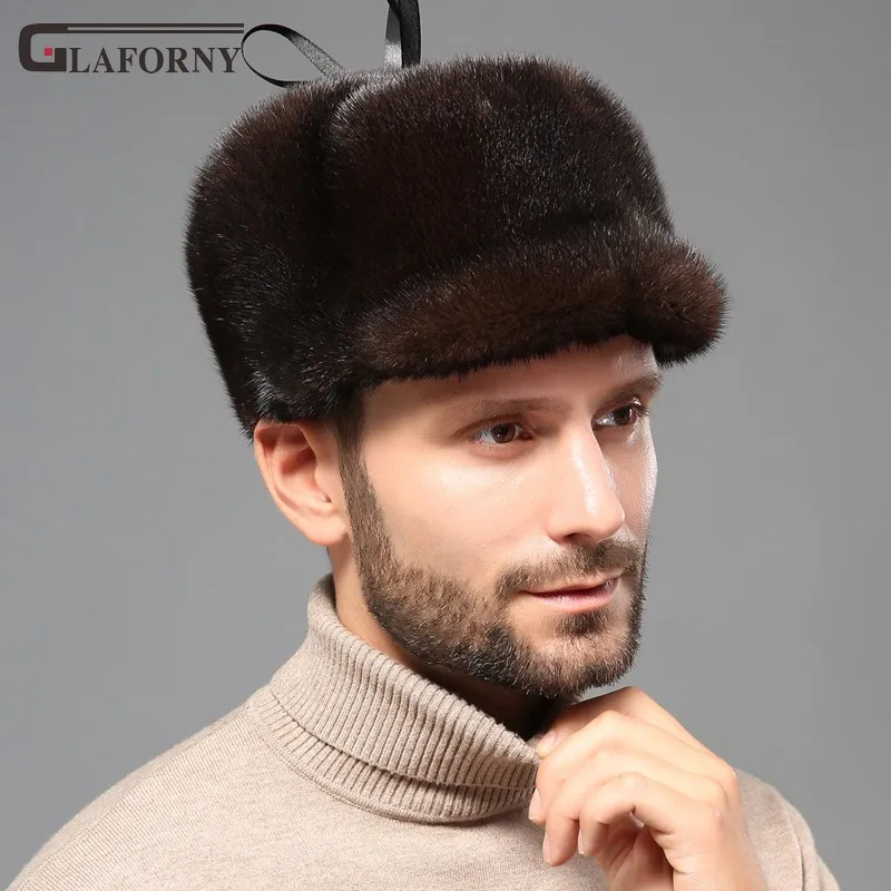 2019 Glaforny мужские однотонные норковые меховые шапки для зимы людей среднего