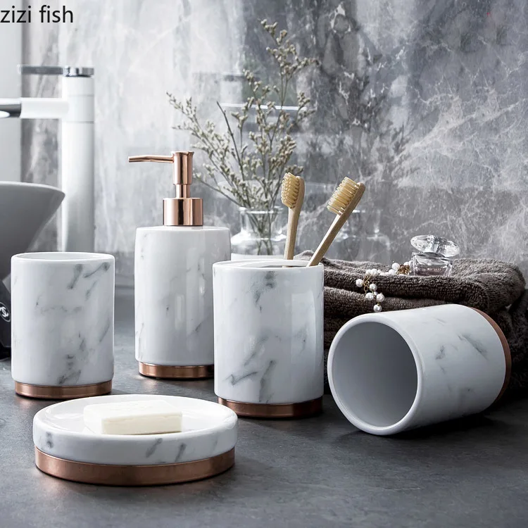 Imitation Marble Ceramic Bathroom Sets Soap Dispenser Bathroom Decoration Accessory Accessories Storage