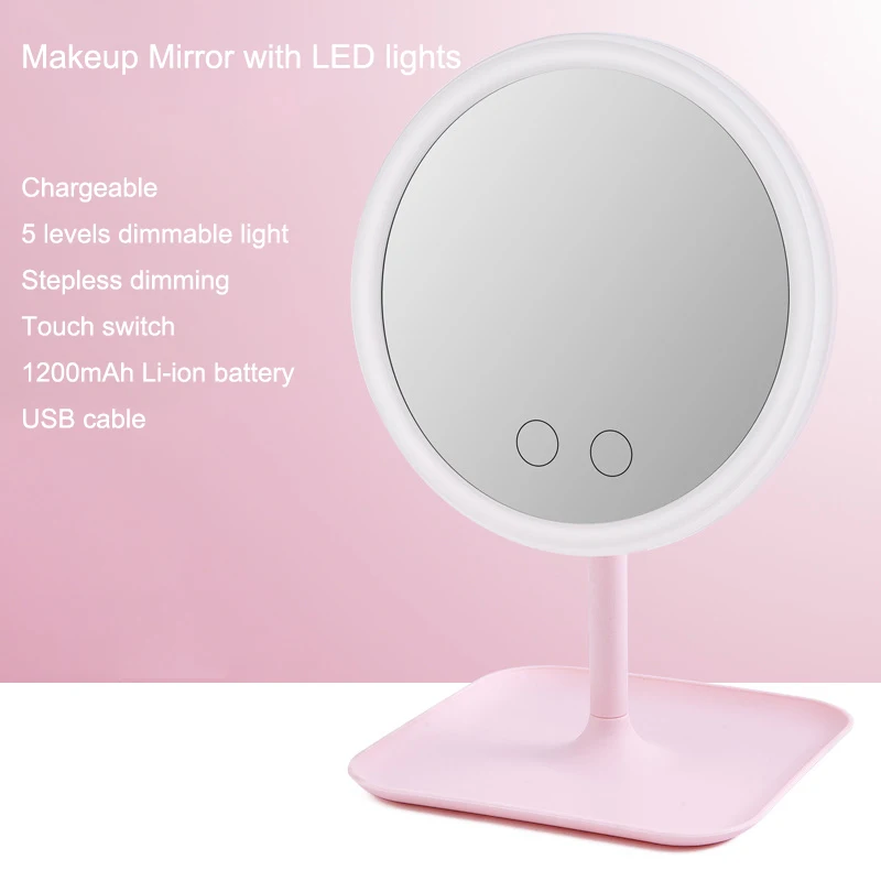 5 levels dimmable Настольное зеркало для макияжа, светодиодный светильник, зарядка через usb, светильник для макияжа с сенсорным управлением, зеркало для макияжа, светодиодный, зеркало - Цвет: 5 levels dimmable
