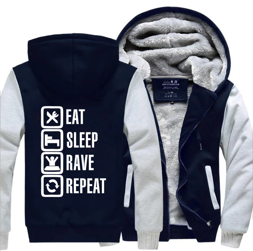Eat Sleep Warm Thick Fleece Men Winter Jacket Rave Repeat Game Coat Hoodies Sweatshirt Hoodies Thicken Coat Sportswear Jackets - Цвет: gray dark blue