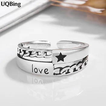 

Vintage 925 Silver Layer Rings Five Star Letter Love Open Rings Jewelry