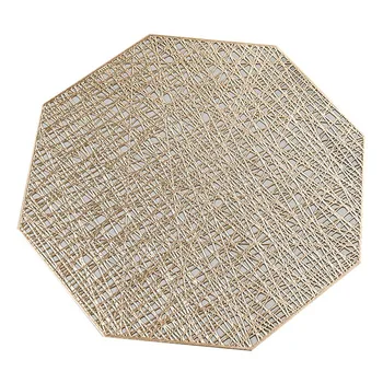 

Botique-Octagonal Placemats Hollow Out Mats PVC Non-Slip Heat Insulation Kitchen Table Mats(Octagonal Gold, 6Pcs)