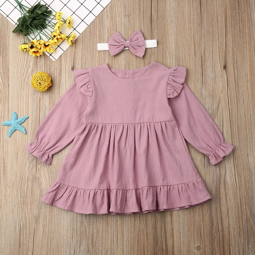 Платье для девочек Одежда для маленьких девочек из 2 предметов платье с длинными рукавами и оборками Повседневное платье-пачка размеры от 1 до 5 лет