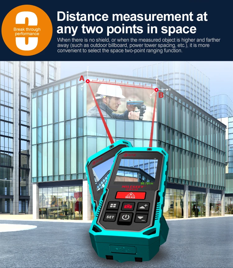New Mileseey T7 40M 60M 100M Bluetooth Laser Rangefinder with Rotary Touch Screen Rechargerable Laser Meter