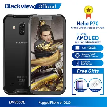 Перейти на Алиэкспресс и купить Blackview BV9600E водонепроницаемый мобильный телефон, Helio P70, Android 9,0, 4 Гб ОЗУ 128 Гб ПЗУ, AMOLED экран 6,21 дюйма, 5580 мАч, прочный смартфон