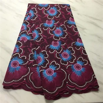 

Red African Dry Lace stones Fabric 2020 purple High Quality Embroidery Nigerian Swiss Voile Lace Cotton Fabrics For Women Dress
