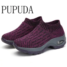PUPUDA; дышащая женская повседневная обувь; спортивные кроссовки на массивном каблуке; женские слипоны; обувь для бега; женская обувь на танкетке; обувь на платформе размера плюс 42