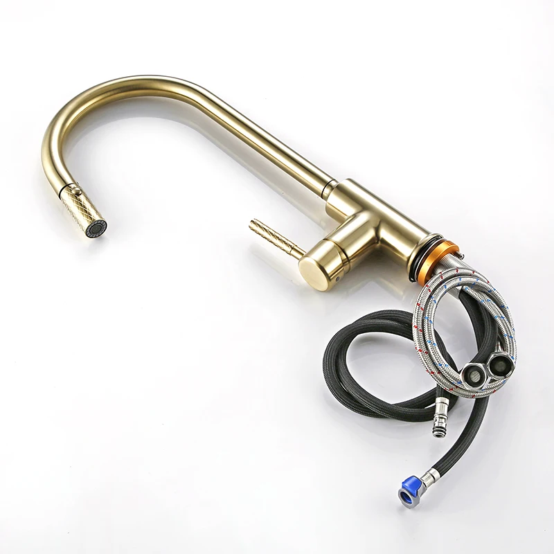 Bagnolux Brushed Gold Brass Kitchen Faucet NEW Premium Gooseneck Pull Out Kitchen Faucet Sink Mixer Tap Solid Brass Construction