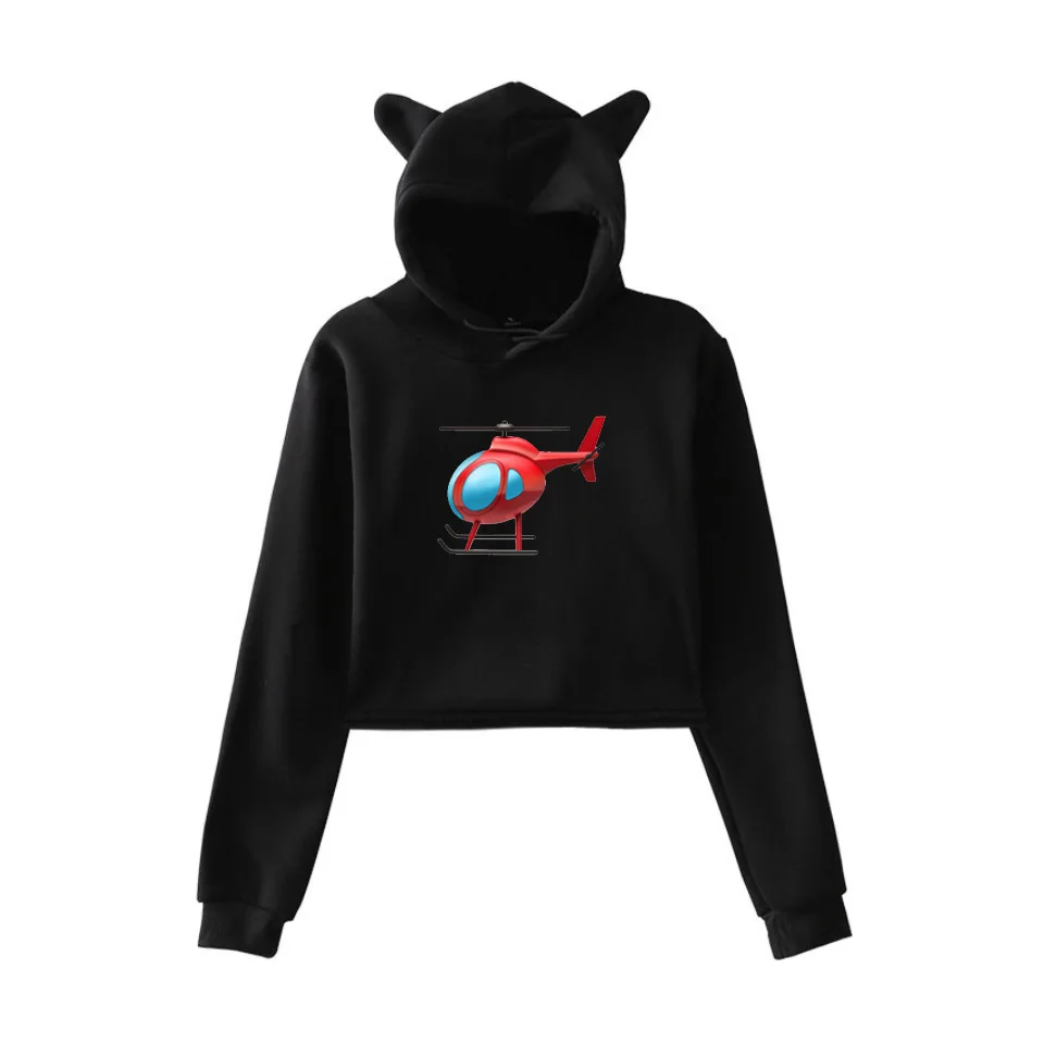

Sweatshirt Tony Lopez Merch Helicopter Crop Hoodies Print Exposed Top Hooded Sweatshirt Cat Ear Funny Lady Crop-top Streetwear