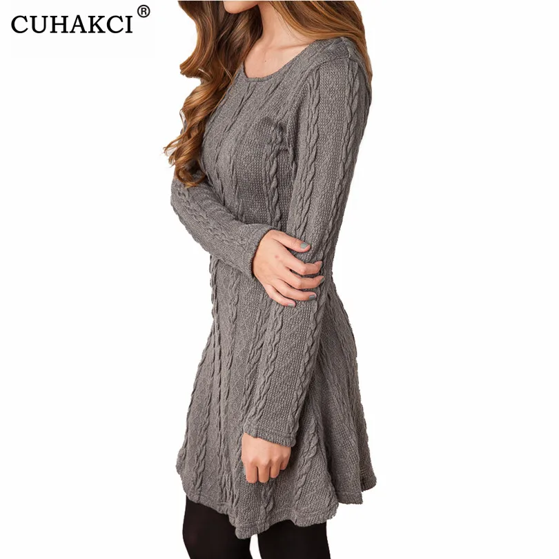 

CUHAKCI Women Autumn Winter White Long Sleeve Causal Plus Size 5XL Short Sweater Dress Female Loose knitted Sweaters Dresses