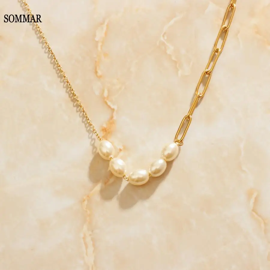 

Лидер продаж, новые модные золотые парфюмерные женские ожерелья SOMMAR 2020, цепочка с прострочкой, жемчужное колье-воротник, изящные модные ювелирные изделия