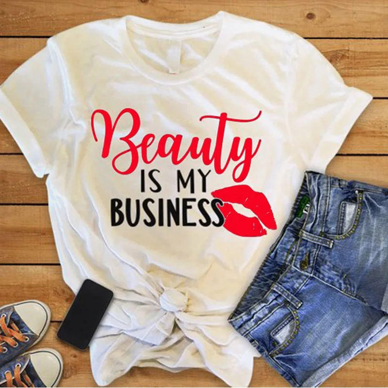 

Vintage EnjoytheSpirit Women T Shirt Beauty Is My Business I Love Makeup Shirt Women's Clothing Good Quality Plus Size Tshirt
