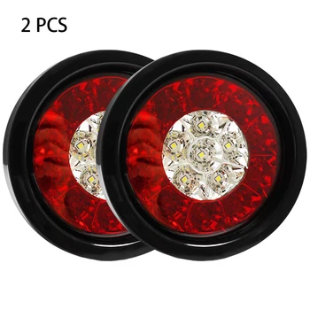 

2pcs Reverse RV Backup Running 16LED Lamp Truck Plastic 4Inch Round Tail Light Universal Brake With Rubber Grommet Trailer