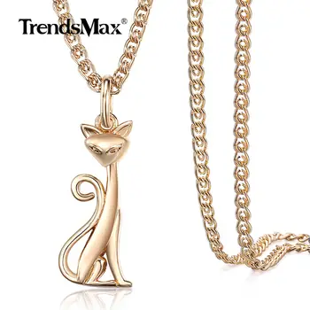 

3mm Fox Pendant Necklace for Women Girls 585 Rose Gold Snake Link Chain Fashion Party Accessories Jewelry Gift 20inch GP400