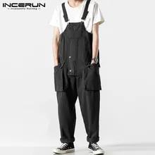 INCERUN, мужской комбинезон, повседневный комбинезон,, джоггеры, Свободный комбинезон, уличная мода, одноцветные подтяжки, мужские комбинезоны Harajuku