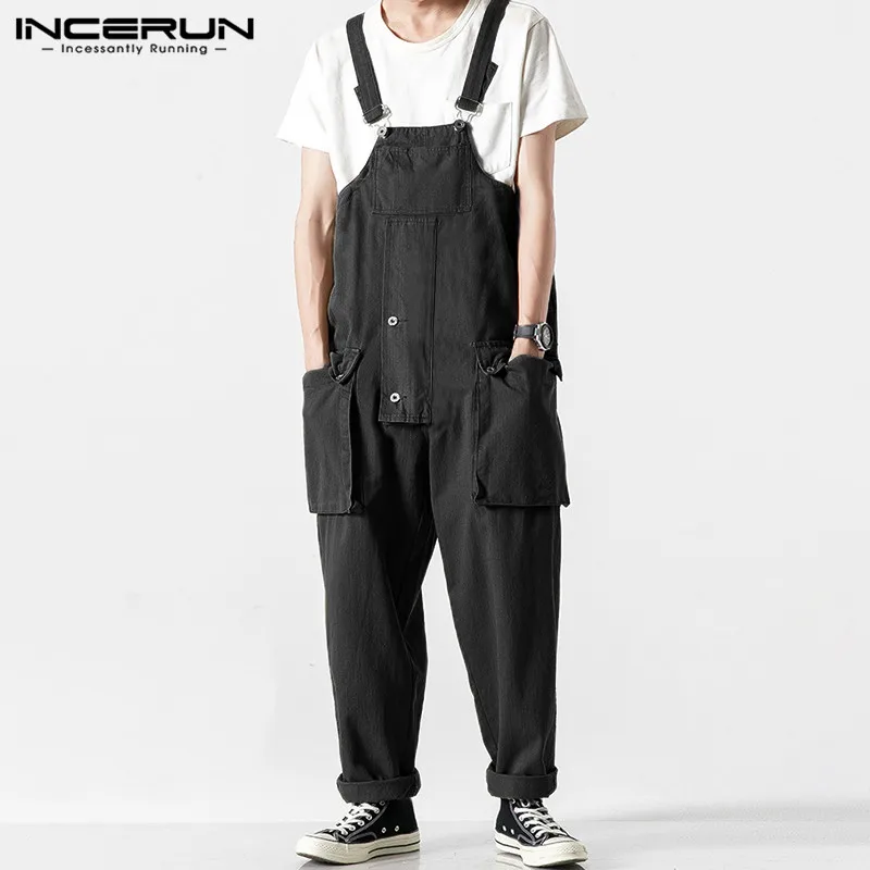 INCERUN Men Jumpsuit Casual Romper 2020 Joggers Loose Bib Pants Streetwear Fashion Solid Color Suspenders Men Overalls Harajuku INCERUN Men Jumpsuit Casual Romper 2020 Joggers Loose Bib Pants Streetwear Fashion Solid Color Suspenders Men Overalls Harajuku