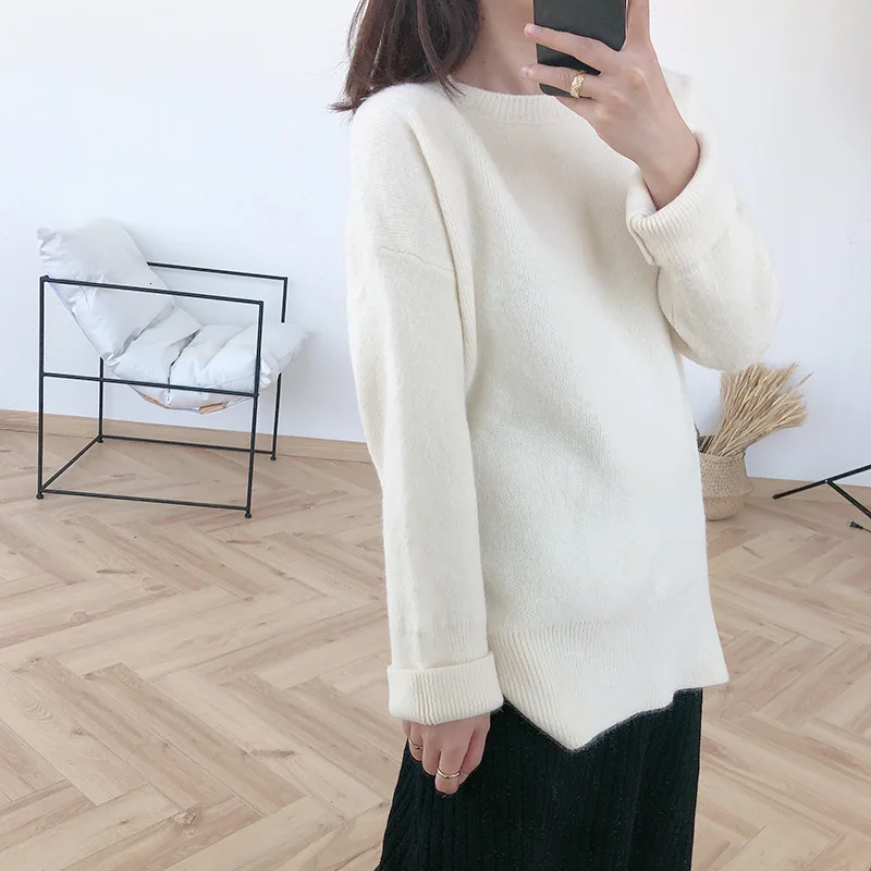 Mooirue, зима, Женский вязаный свитер Harajuku, вязаный, свободный, тонкий, женский, розовый, синий, топы - Цвет: White