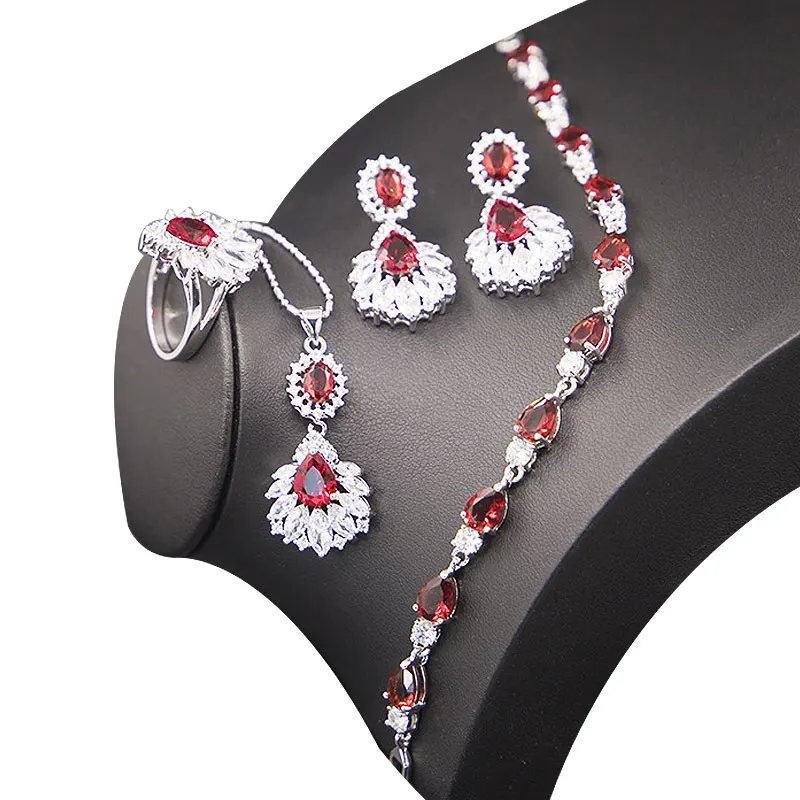 Red Garnet Bridal Jewelry Sets 925 Sterling Silver Necklace Earrings Ring Pendant Bracelet With Gift Box | Украшения и аксессуары