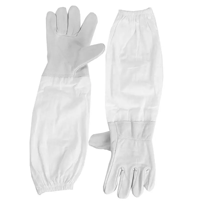 1 Pair Beekeeper Protective Gloves Cotton Leather Breathable Major Comfortable Very Durable Flexibility Apiculture Sleeves
