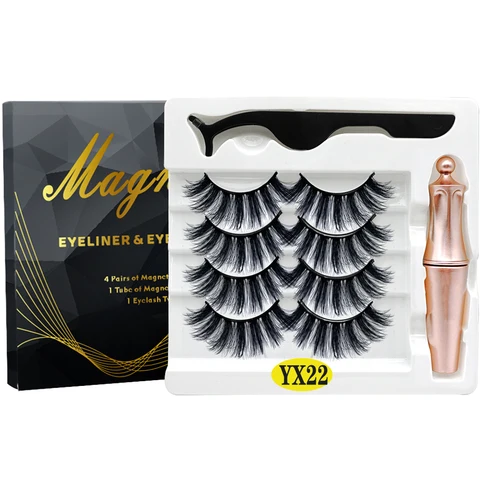 8PCS 2022 New 5 Magnet Magnetic Eyeliner 3D Kit Mink Eyelashes Natural with False Lashes with Tweezers