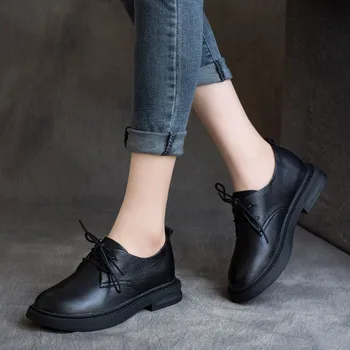 

Women Pumps Leather Shoes Black Casual Women Low Heels Soft Genuine Leather Women Pumps Brand Handmade Shoes Lady Lace Up 2020