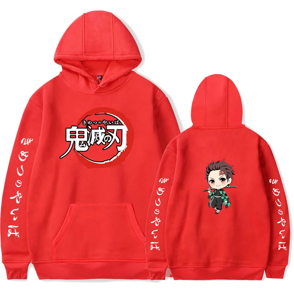 Demon Slayer Kimetsu no Yaiba флисовая толстовка с капюшоном, пуловер размера плюс, топ, аниме, Толстовка для мужчин и женщин, толстовки и свитшоты - Цвет: Red