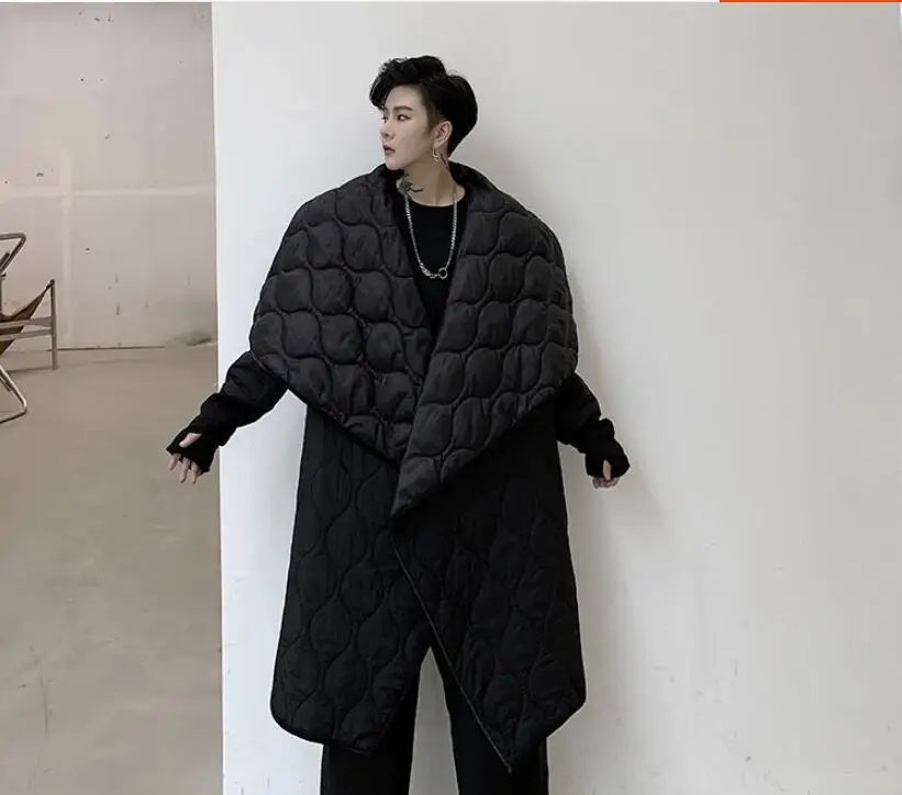 M-XL! Зимняя Новинка, темное мужское длинное пальто с большим отворотом без пряжки, хлопковое тонкое пальто
