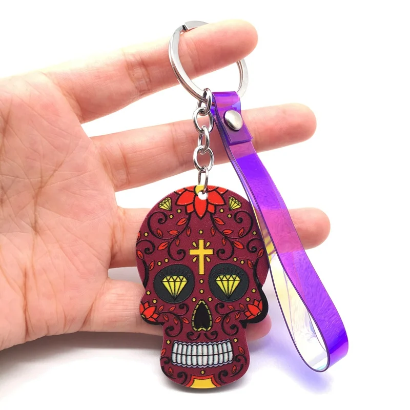 Брелоки Calavera мексиканские причудливые брелки для ключей с черепом пользовательский лазер Dazzle Rope Sugar Skull брелок сумка Шарм сладкий подарок - Цвет: M