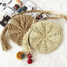 Модная соломенная сумка женская сумки с кисточкой Летняя сумка из ротанга Женская Ручная работа тканая пляжная сумка-мессенджер в богемном стиле