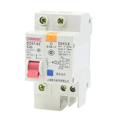 AC 230/400V 20A 1 полюс защита от перегрузки ELCB замыкание утечки