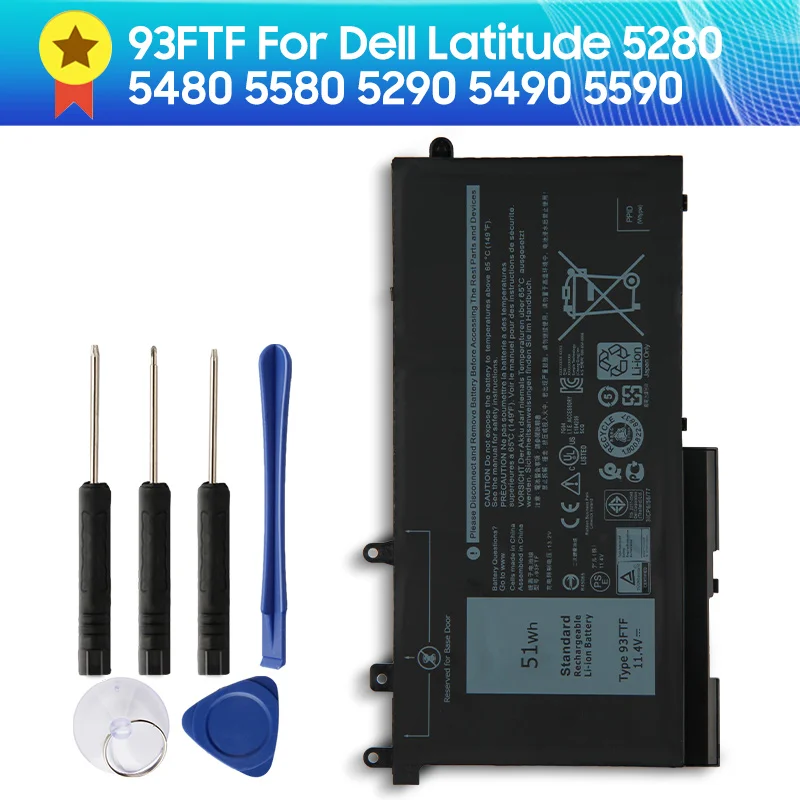 

Authentic Original Battery 93FTF 083XPC 4YFVG For Dell Latitude 5280 5480 5580 5290 5490 5590 Battery 83XPC D4CMT 51wh + Tools