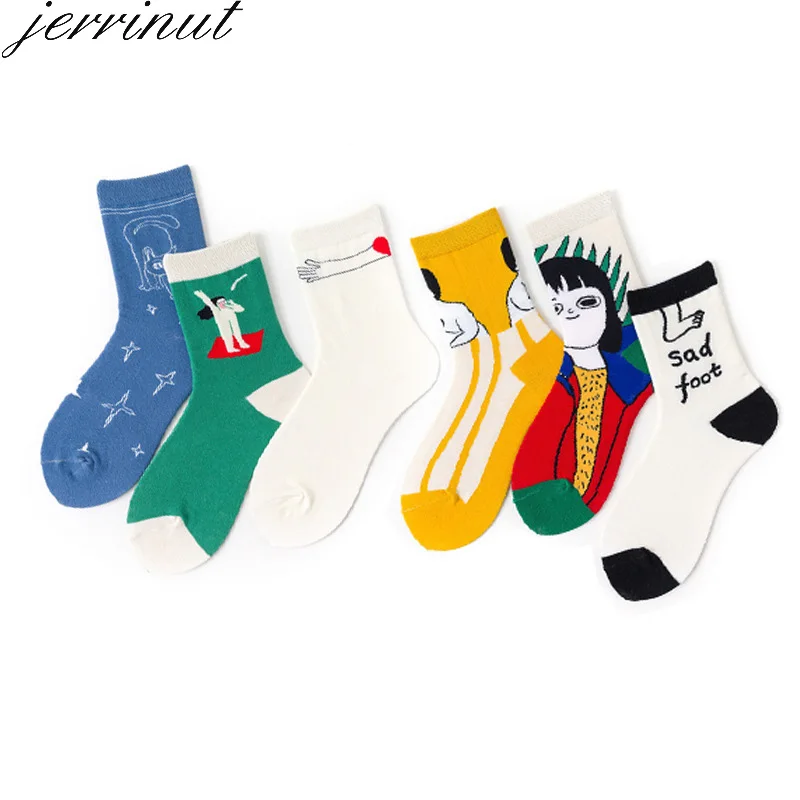 Jerrinut 1 пара носки женские теплые веселое Harajuku childlike Kawaii повседневные хлопковые милые корейские с принтом Смешные забавные носки