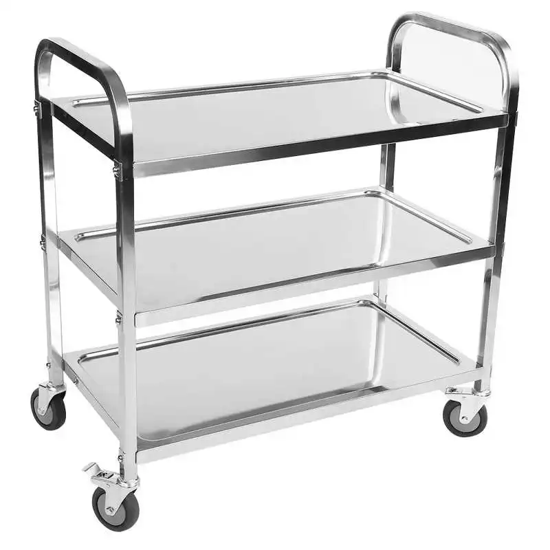 900X850X450mm Stainless Steel 3 Tier Clearing Trolley Large Catering Silver Storage Shelf Kitchen Organizer Rolling Cart |