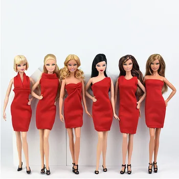 

6pcs/lot Red Dresses For Barbie Doll Clothes Evening Party Wears Vestidoes Short Dresses For Barbie Doll 1/6 Doll Accessories
