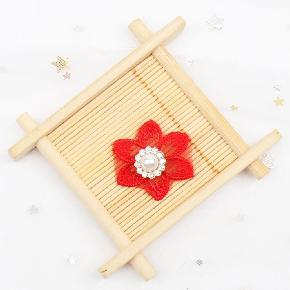 pearl 235 red Cheer Bows 10pcs/bag Lace Flowers Patches Pearl Rhinestone Accessories DIY Headwear Accessories Dress Decor Supplies - Цвет: pearl 235 red