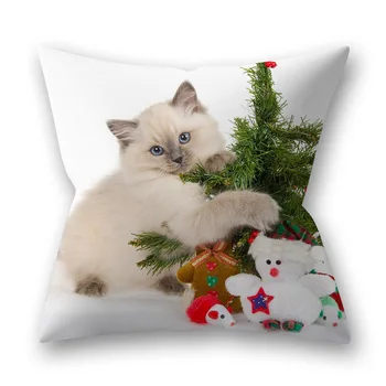 

Sigle-sided Printing Polyester Cartoon Christmas Cushion Cover 45x45cm Pet Red Santa Cap Throw Pillows Case Decorative for Couch