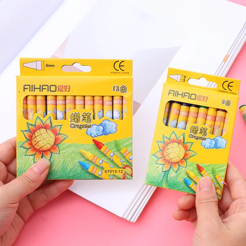 Crayons Creative Cartoon 8/12 Colors Drawing Non-Toxic Oil Pastels Kids Student Pastel Pencils Art Supplies Student Crayon Set