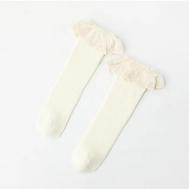 Baby Girls Knee High Socks Long Kids Soft Cotton Lace Stuff Princess Children Sock Ruffle 0-8 Years Leg Warmers Cute Girl Socks White
