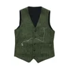 Men's Suit Formal V Neck Wool Green Herringbone Tweed Casual Waistcoat Formal Business Vest Groomman For Wedding 1