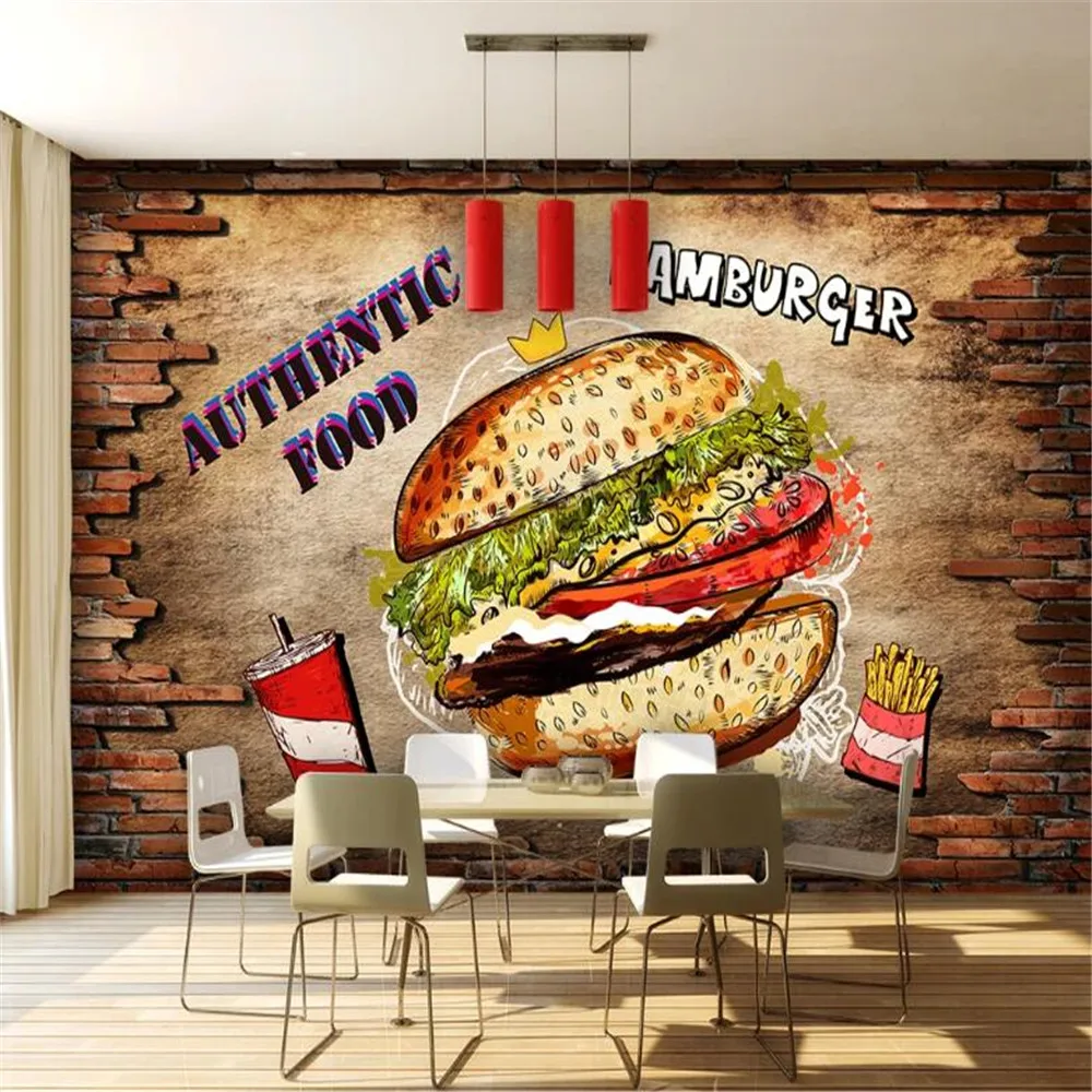 Milofi Professional Custom 3D Wallpaper Murale Fast Food Restaurant Burger Food Tooling Sfondo Wall