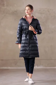 

Women Winter Coat Slim Tight Waist Fashion White Duck Down Jacket Fashion Hooded Thin Outerwear